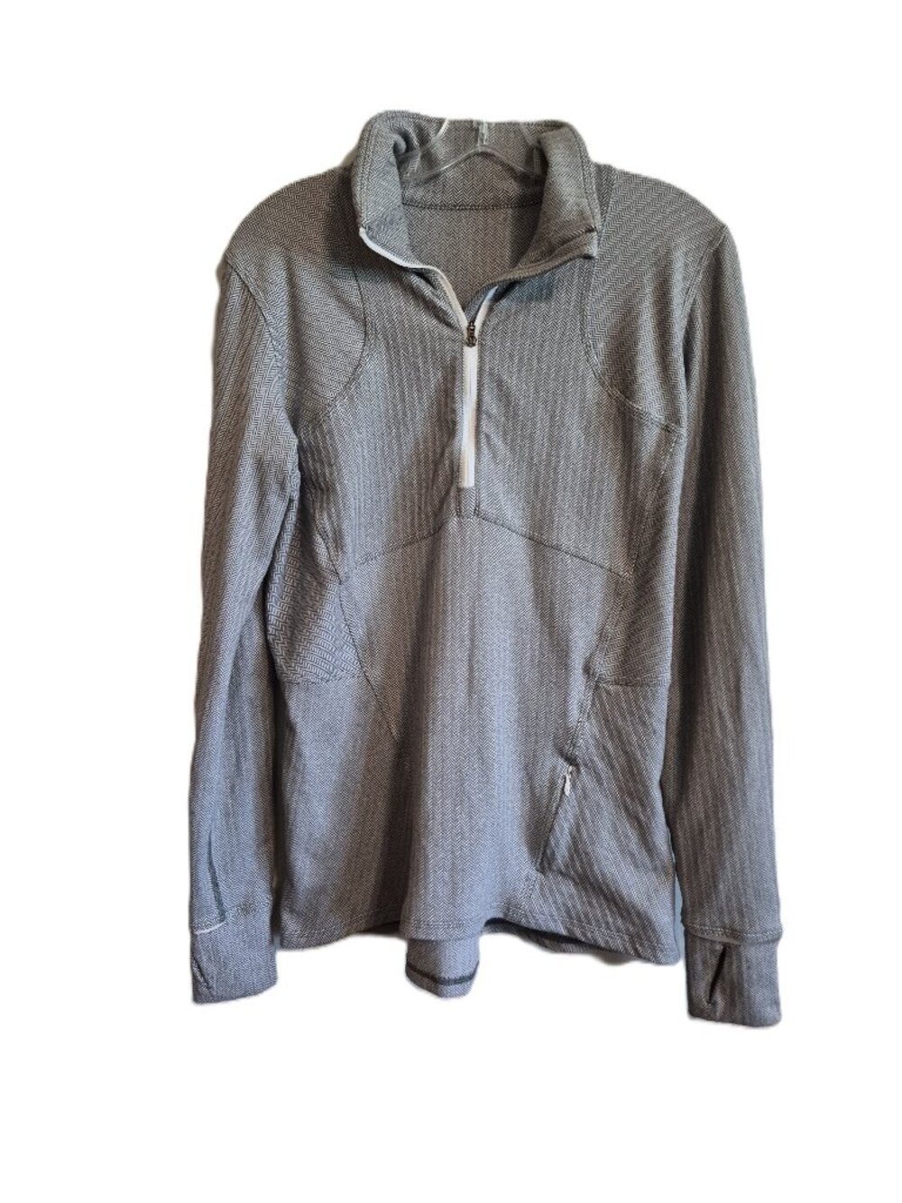 Lululemon Kanto Catch Me 1/2 Zip  Heathered Herringbone Heathered White Slate 12
